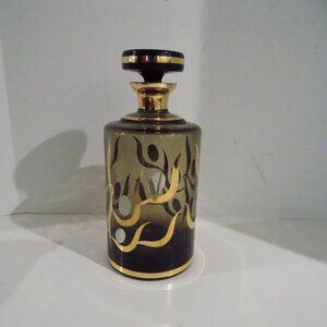 Vintage Smoked Glass Decanter with Stopper Swirl Pattern MCM